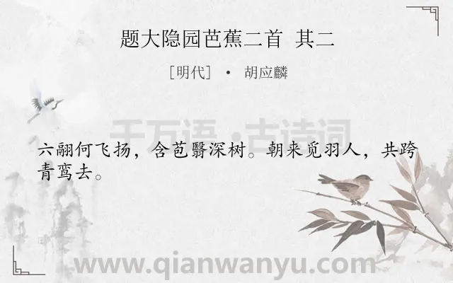 《题大隐园芭蕉二首 其二》作者是明代的胡应麟.诗词全文约共24字.