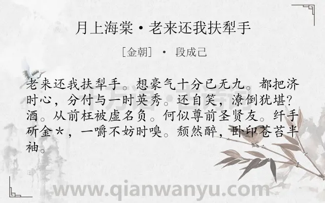 《月上海棠·老来还我扶犁手》作者是金朝的段成己.诗词全文约共82字.