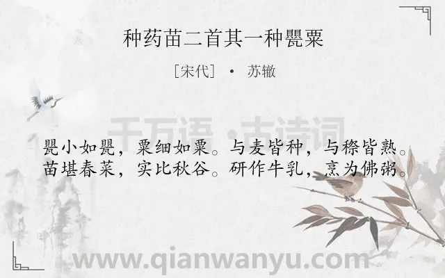 《种药苗二首其一种甖粟》作者是宋代的苏辙.诗词全文约共40字.