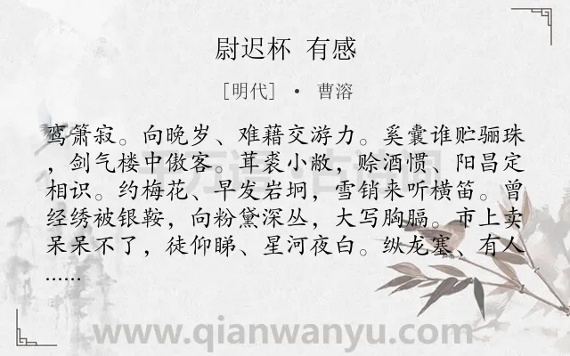 《尉迟杯 有感》作者是明代的曹溶.诗词全文约共128字.