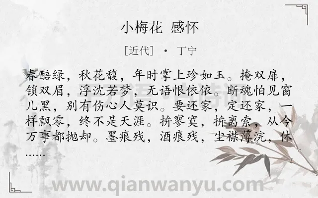 《小梅花 感怀》作者是近代的丁宁.诗词全文约共140字.