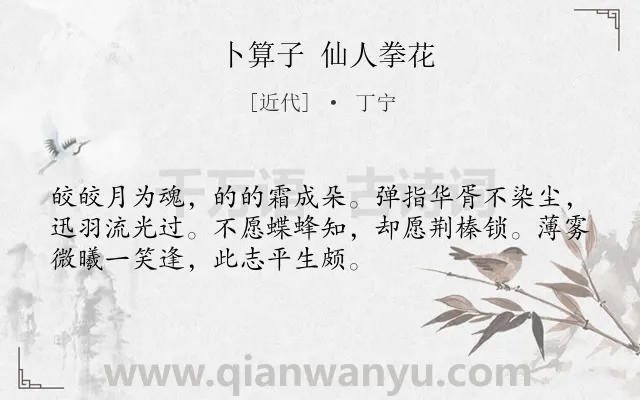 《卜算子 仙人拳花》作者是近代的丁宁.诗词全文约共52字.