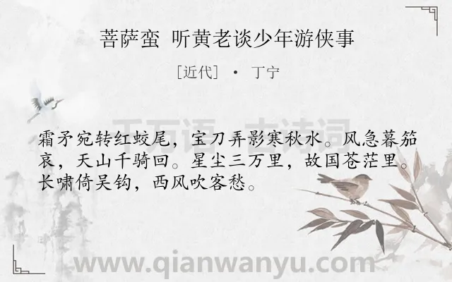 《菩萨蛮 听黄老谈少年游侠事》作者是近代的丁宁.诗词全文约共52字.