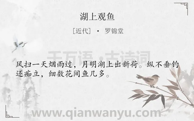 《湖上观鱼》作者是近代的罗锦堂.诗词全文约共32字.