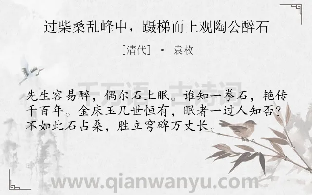 《过柴桑乱峰中，蹑梯而上观陶公醉石》作者是清代的袁枚.诗词全文约共55字.