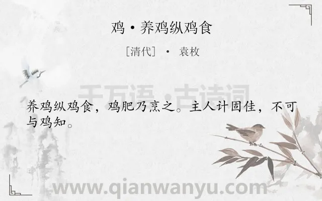 《鸡·养鸡纵鸡食》作者是清代的袁枚.诗词全文约共24字.