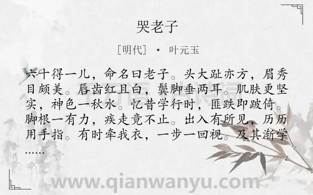 《哭老子》作者是明代的叶元玉.诗词全文约共300字. 《哭老子》作者是明代的叶元玉.诗词全文约共300字.