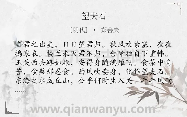 《望夫石》作者是明代的郑善夫.诗词全文约共124字.
