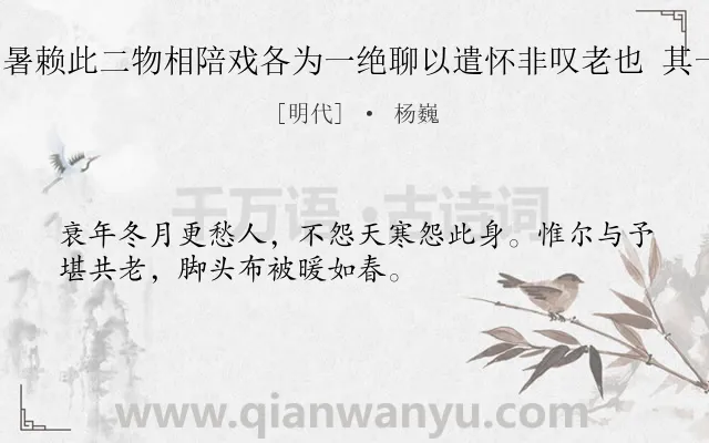 《衰年苦寒暑赖此二物相陪戏各为一绝聊以遣怀非叹老也 其一 汤婆子》作者是明代的杨巍.诗词全文约共32字.